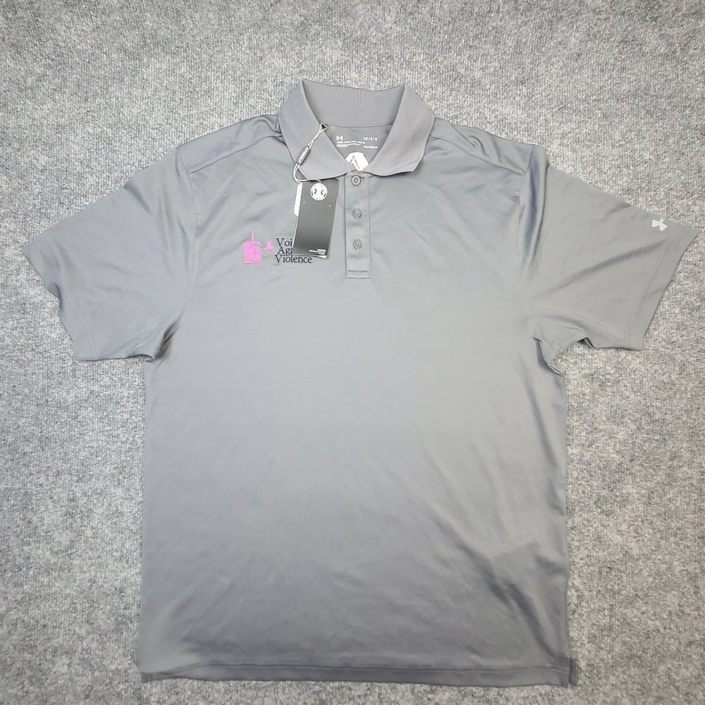 NWT Under Armour Heat Gear Mens Polo Shirt Large Voice Against Violence Logo